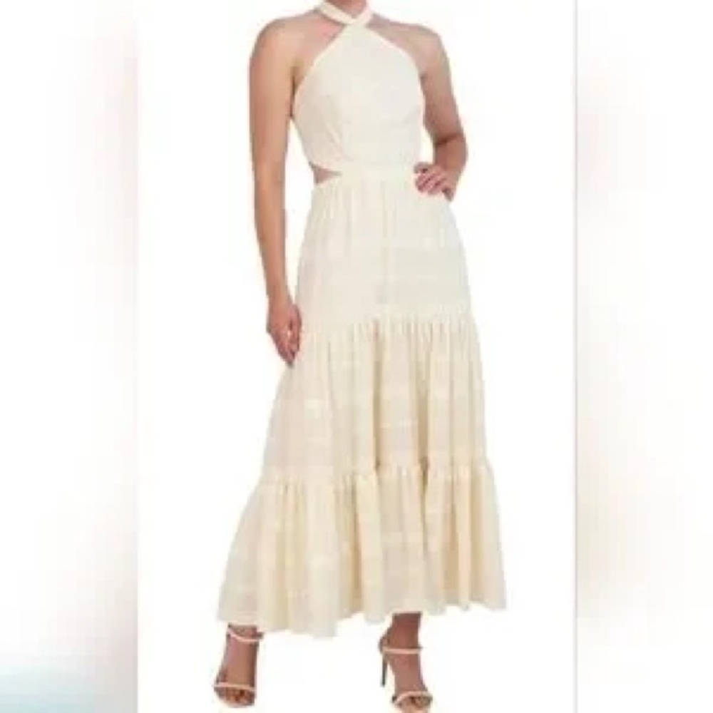 BCBGMaxAzria Cream Cross-Neck Tiered Maxi Dress